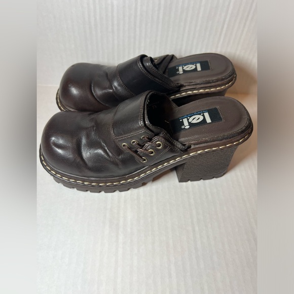 Vintage 90s Grunge Goth EDM Womens 7.5 Chunky Lace Platform Heels Shoes Brown - Picture 1 of 7